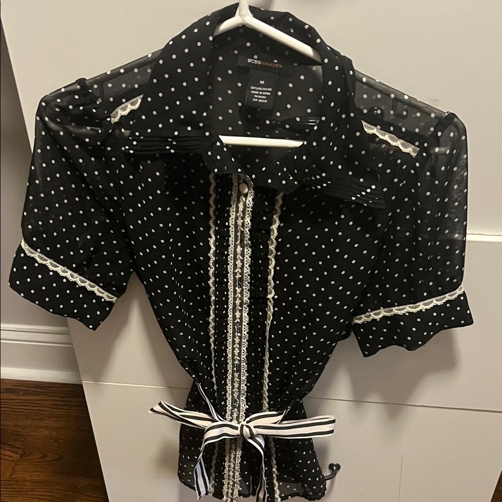 BCBGMaxAzria Black and White Polka Dot Blouse